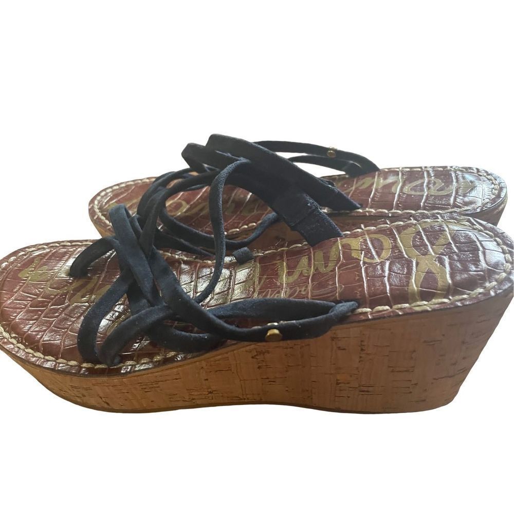Sam Edelman Cork Sandal Shoe Size 7.5 Leather Suede straps y2k 90s retro
